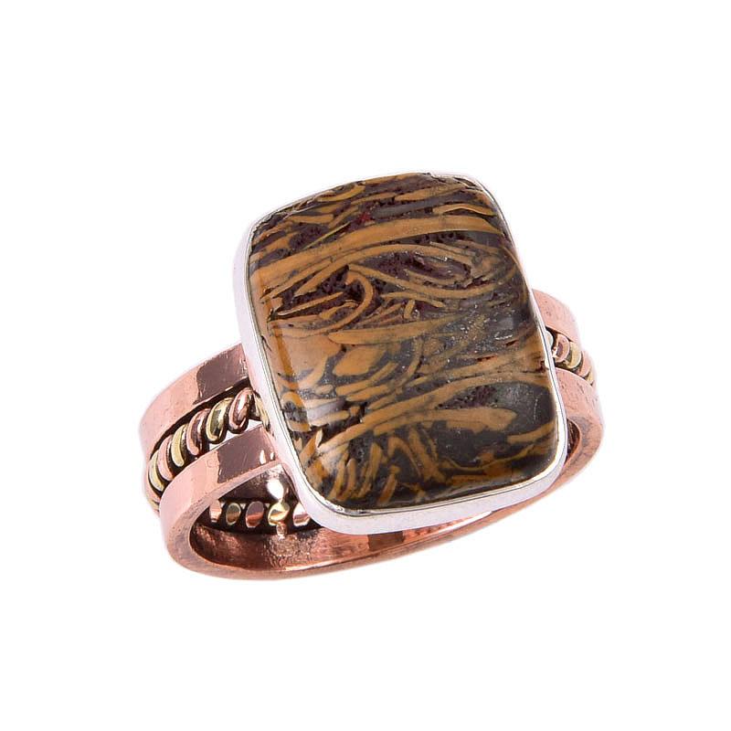 Pierre Précieuse Jaspe Maryam Naturel Argent Sterling Massif 925 Bague Bicolore T.8.5 b6Q37