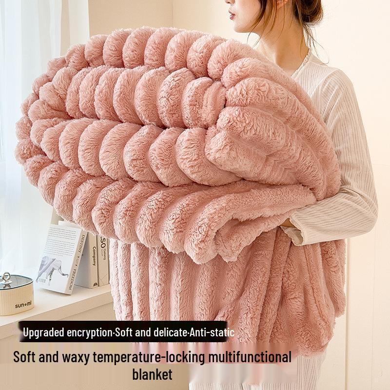 Cross-border Drawstring Rabbit Hair Flannel Blanket Cover for Spring and Autumn - Simple Airline Nap Blanket