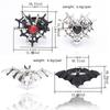 Dark Fashion Spider Web Heart Ring Shiny Rhinestone Halloween Opening Ring Gothic Bat Ring  Gift