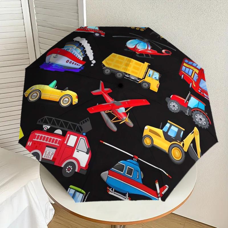 

1pc Transportation Vehicles Pattern Umbrella with Plastic Handle,Suitable for All Seasons Home Travel Outdoor UmbrellaDD936