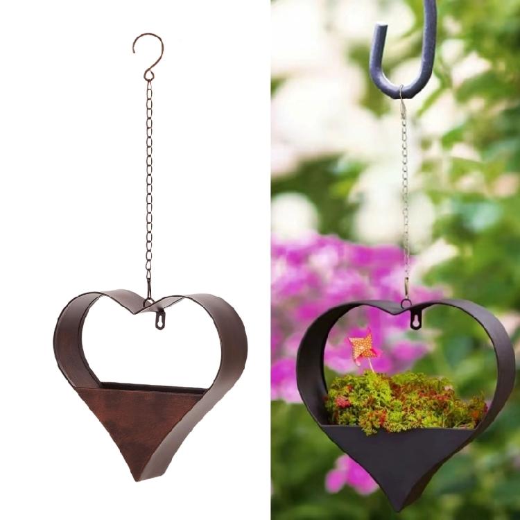 Metal Heart Shape Hanging Plant Holder for Garden Porch or Home Decoration Detachable Flower Pots Drain Hole Planter