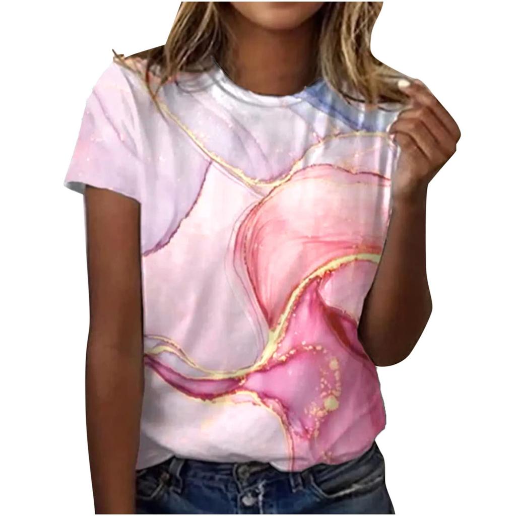 2025 New Summer Temperament Women's Sunrise Printed Women's T-shirt Round Neck Short Sleeve Street Casual Daily Basic Tops