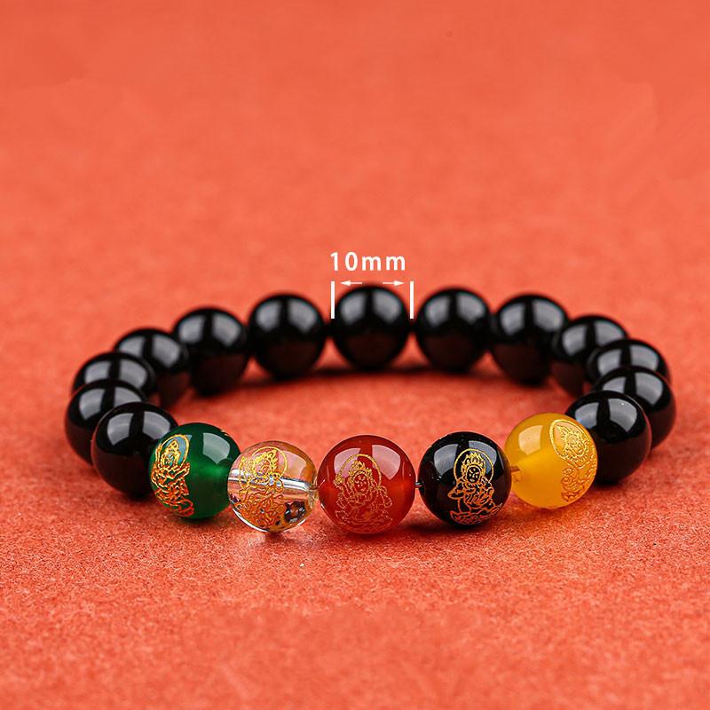 Red Agate Five-Way Fortune God Bracelet, Obsidian Five-Way Fortune God Bracelet, Unisex Couple's Gift
