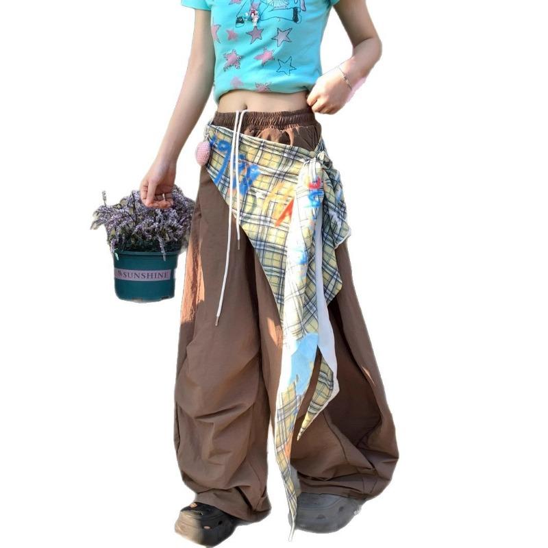 Retro Contrasting Tooling Paratrooper Pants Women's Summer Quick-drying Trousers Pleated Design Loose Wide-leg Trousers