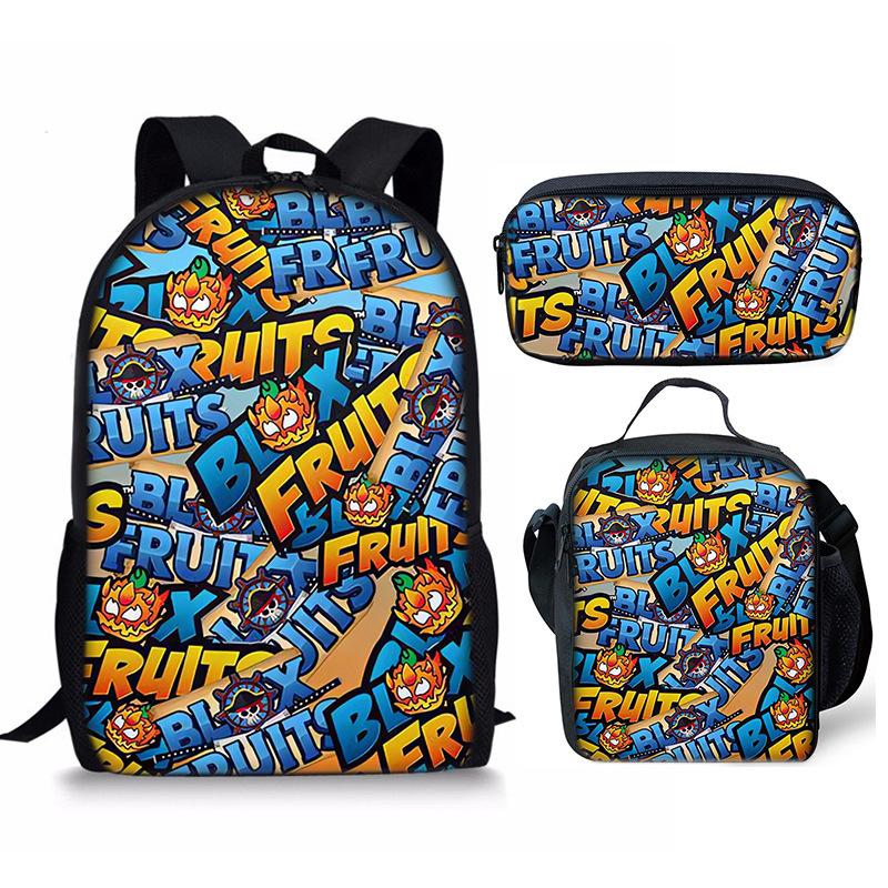 Bloxfruits Primary School Schoolbag Three-Piece Cartoon Backpack Combination Set Diy