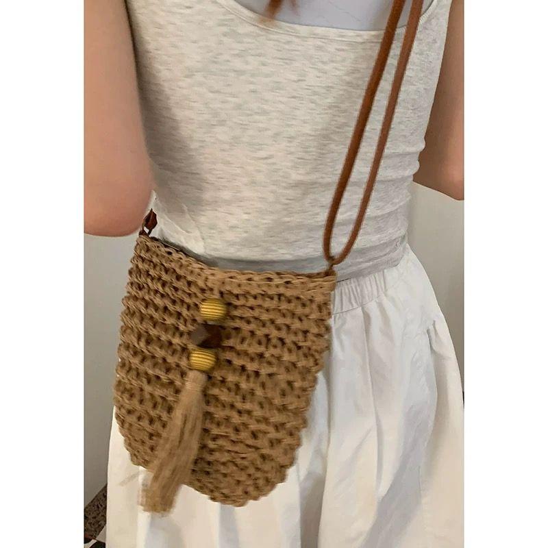 Holiday Style Straw Bag Women 2025 New Trendy Fashion Artistic Woven Bag All-Matching Shoulder Bucket Bag Beach Bag