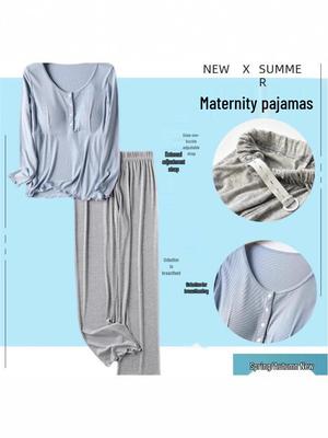 Pregnant Women's Long Sleeve & Pants Set for Breastfeeding & Postpartum - Spring/Autumn Pajamas & Homewear
