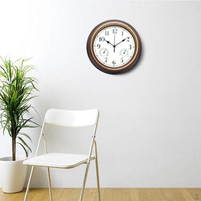 12-Zoll-Uhr mit Thermometer und Hygrometer, lautlos ohne Ticken für Zuhause, Wohnzimmer