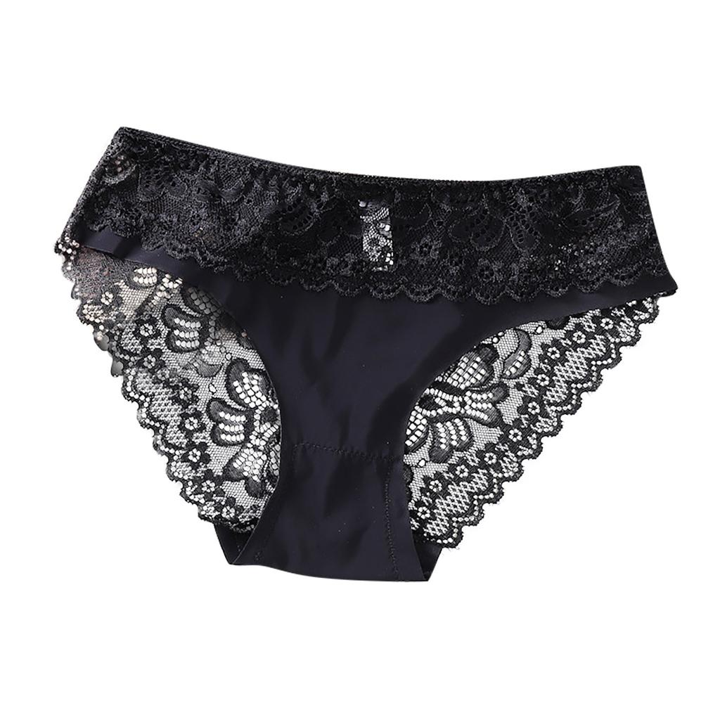 Ladies Sexy Color Low Waist Transparent Hollow Lace Stitching Sexy Panties