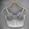 Sexy Nightclub Dancing Innerwear Strapless Tank Top with Rhinestone Embellishment Outerwear Stylish Short-sleeve Bust-enhancing Fishbone Bra Top Camis