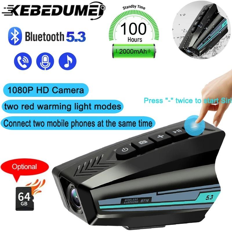 Motorcycle Helmet Camera 1080P HD Video Recorder with 64G TF Card Bluetooth Helmet Headphones Dashcam Waterproof Motorcycle Earphone Video Dash Camera