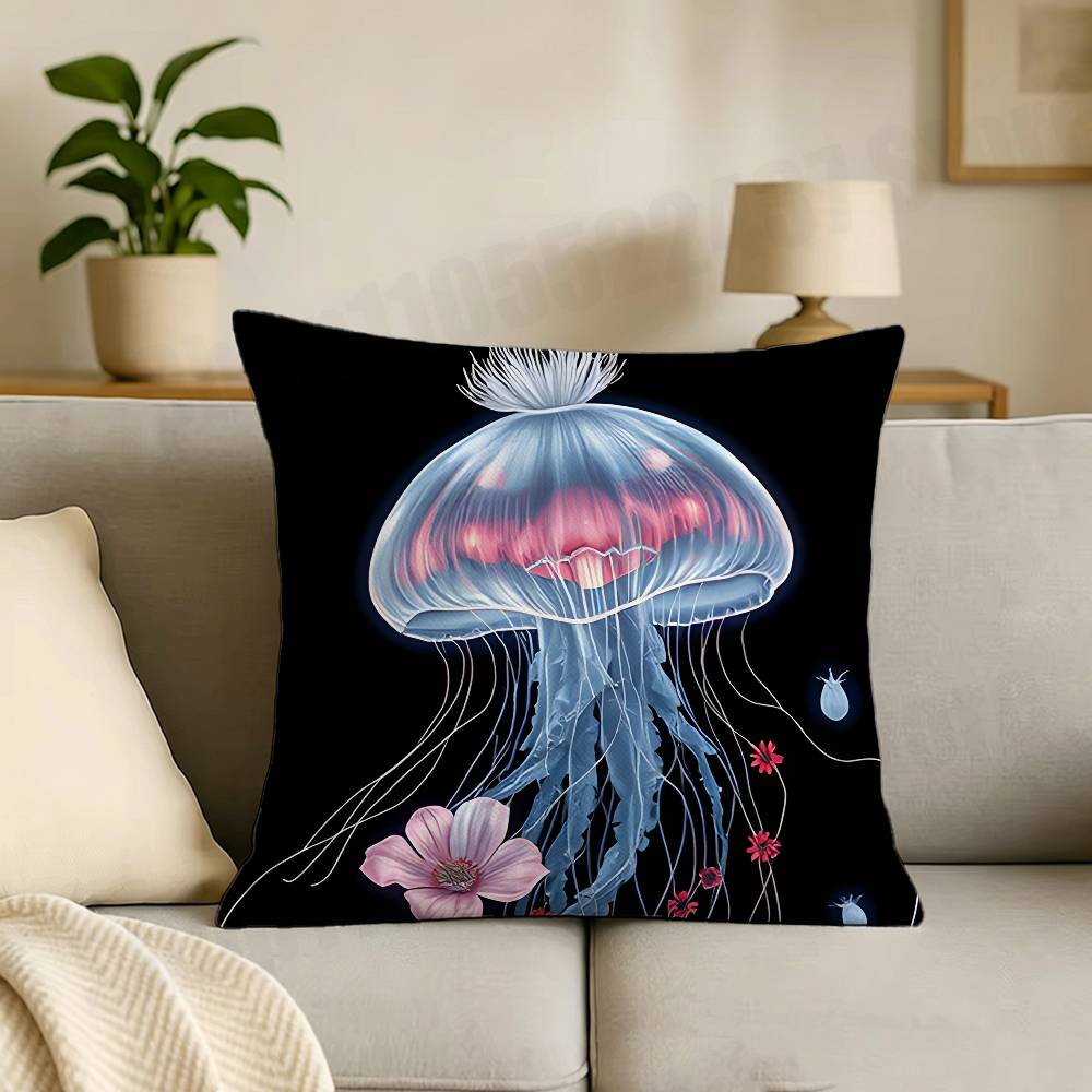 Jellyfish Marine life Cut Print Throw Pillow Cover Square Cushion Case for Living Room Bedroom Decor