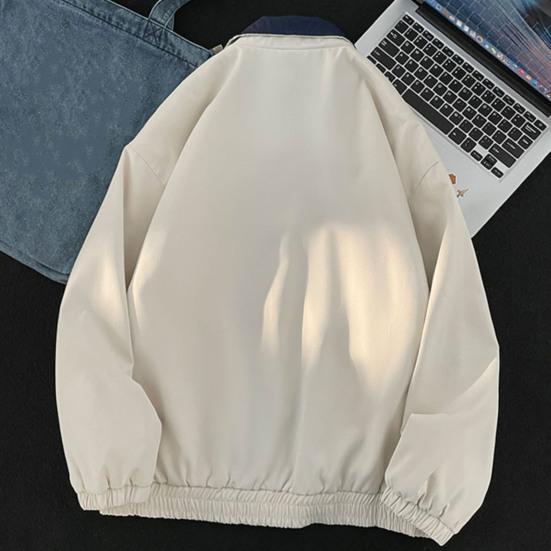 Men Cardigan Jacket Lapel Long Sleeve Zipper Placket Color-Blocking Design Jacket Coat with Pockets Loose Fit Outerwear