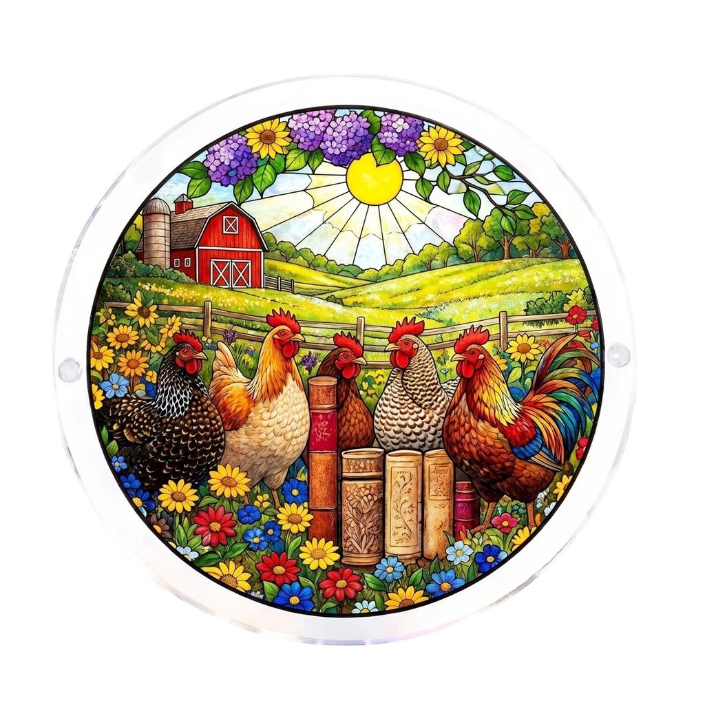 3-Layer 2D Acrylic Puzzle Sun Catcher Window Decoration Featuring Floral and Rooster Design with 2mm Single Layer Acrylic Pieces for Indoor Display