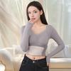 Women Thermal Tops Solid Color V-Neck Long Sleeve Velvet Lining Seamless Elastic Bottom Tops Winter Thermal Blouse
