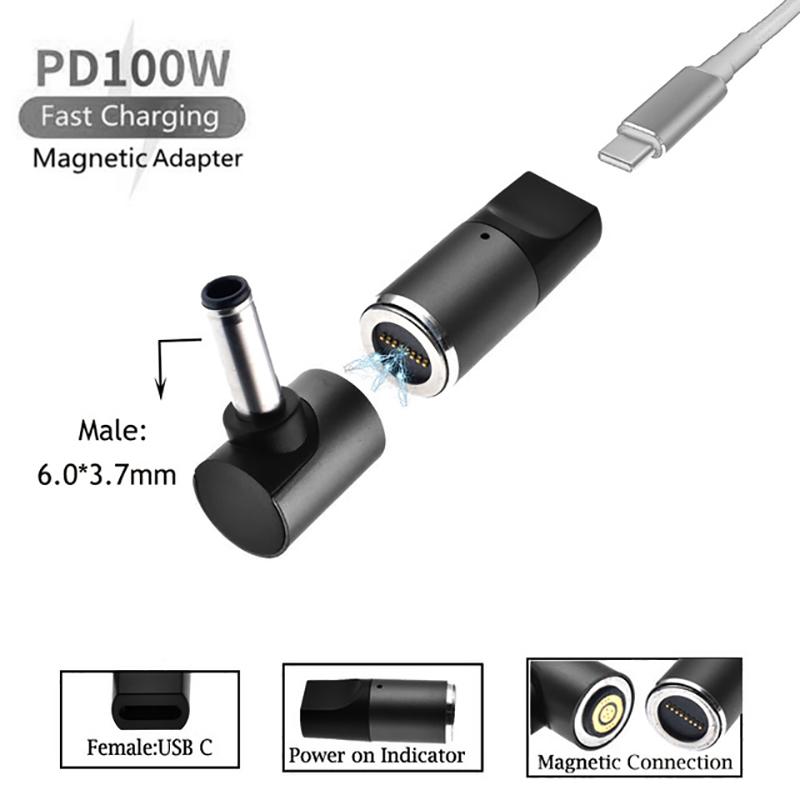 

100W Magnetic Adapter for ASUS Gaming Laptop Type-C Female to 6.0mmx3.7mm Male Plug PD Fast Charging Converter As Shown A