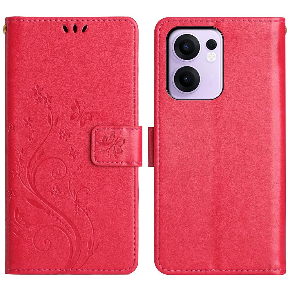 For Oppo Reno13 F 4G/5G Leather Wallet Case Butterfly Flower Imprinted Phone Cover with Strap