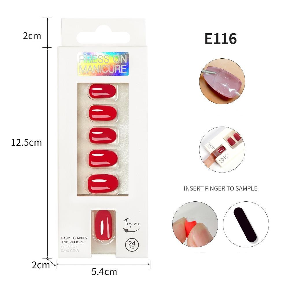 24pcs/Box Full Cover Fake Nails Round Head Nail Tips Women Press On Nails  Manicure Tool