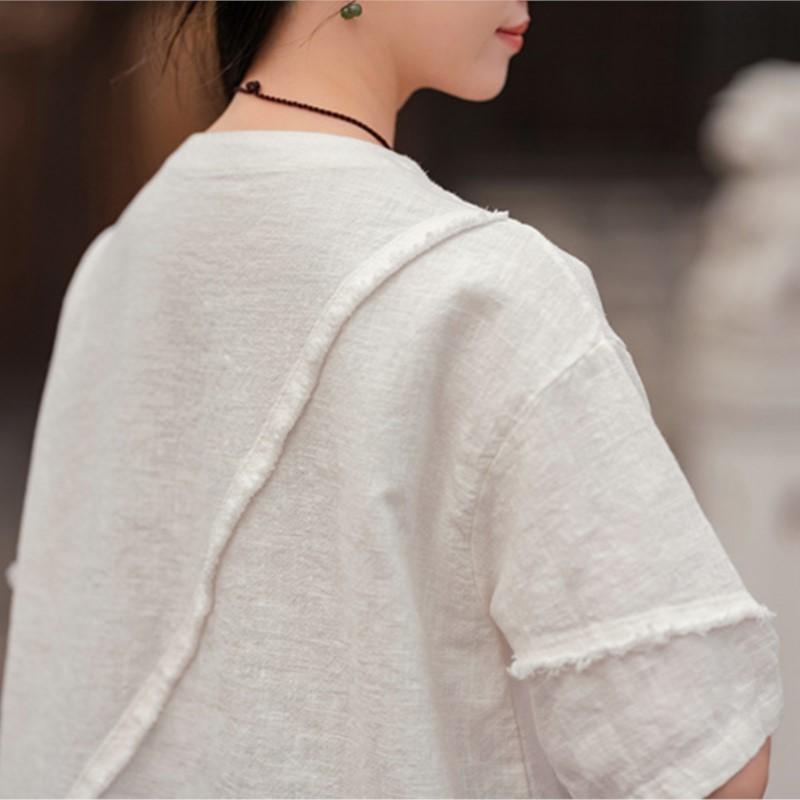 Johnature Women Vintage T-Shirts Patchwork Solid Color Summer O-Neck Short Sleeve Loose T-Shirts