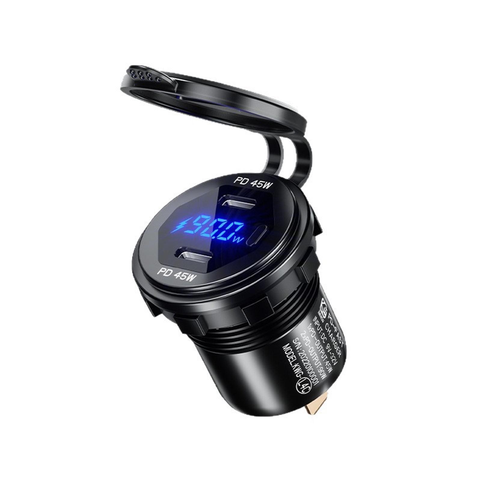 

Metal 45W PD Type-C USB C Fast Car Charger Socket 12V/24V Car Power Socket One Size