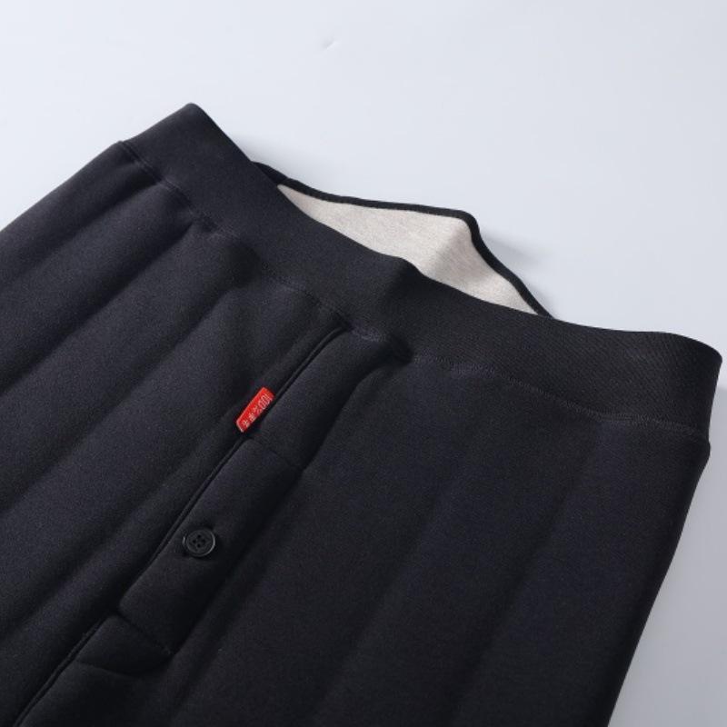 2025 Winter Men's Fleece-Lined High Waist Wool Pants with Seamless Knee and Waist Support