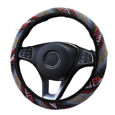 Estilo Étnico Tecido Grosso de Linho Capas para Volante de Carro Capa para Volante de Carro Antiderrapante e Absorvente de Suor Capa Envolvente para Carro, 37-38,5cm
