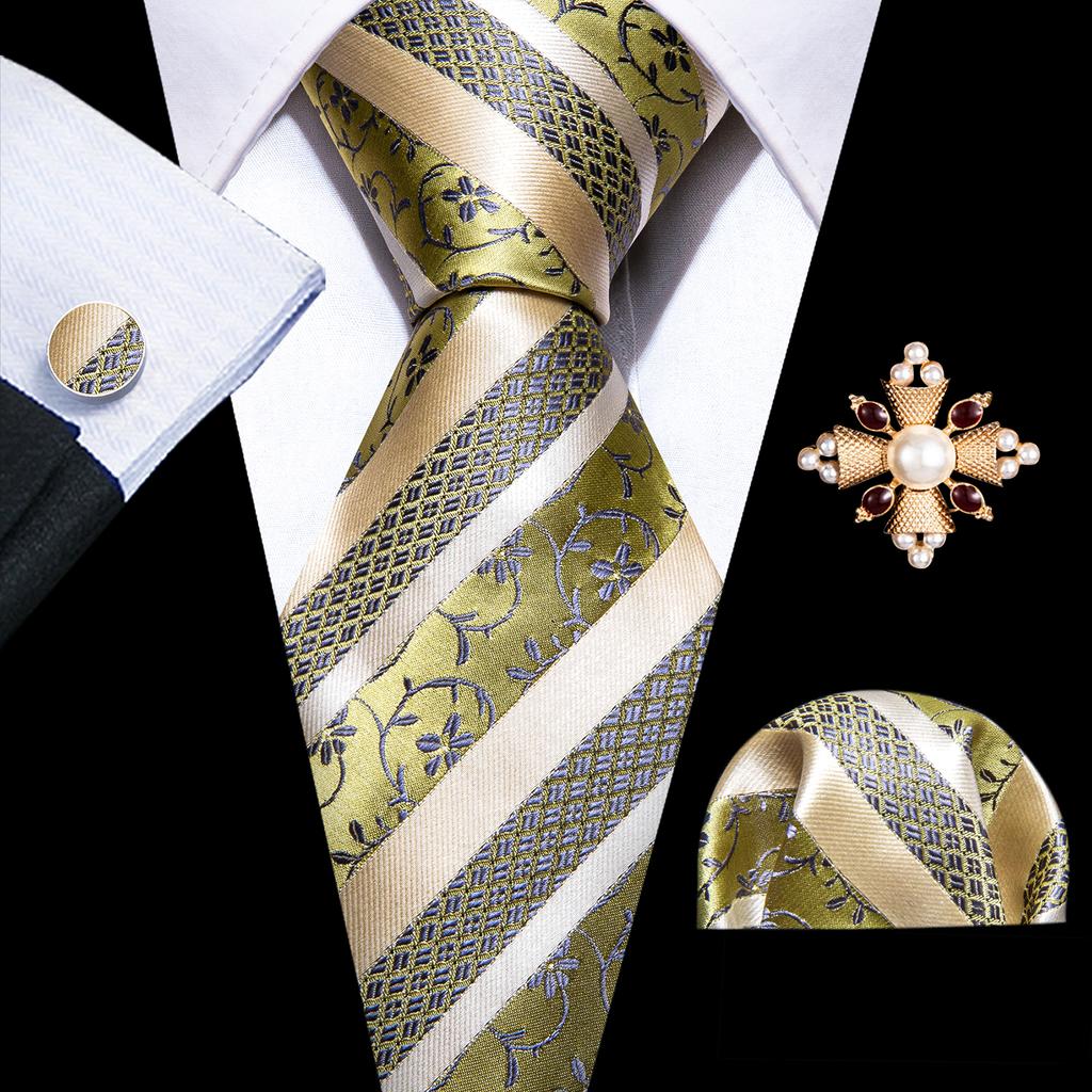 Barry.Wang Pearl sagė su kaklaraiščiu vyrams Paisley gėlių šilko kaklaraištis Hanky rankogalių sąsagų rinkinys