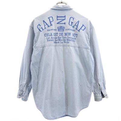 90er Old Back Stickerei Langarm Denimhemd Herren Gebraucht