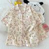 Women's Cartoon Cloud Cotton Pajama Set - Cardigan, Short Sleeve, Shorts, Home Wear