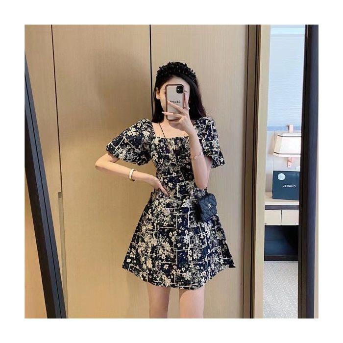 New coffee break French Platycodon retro small temperament high-end floral dress children summer S