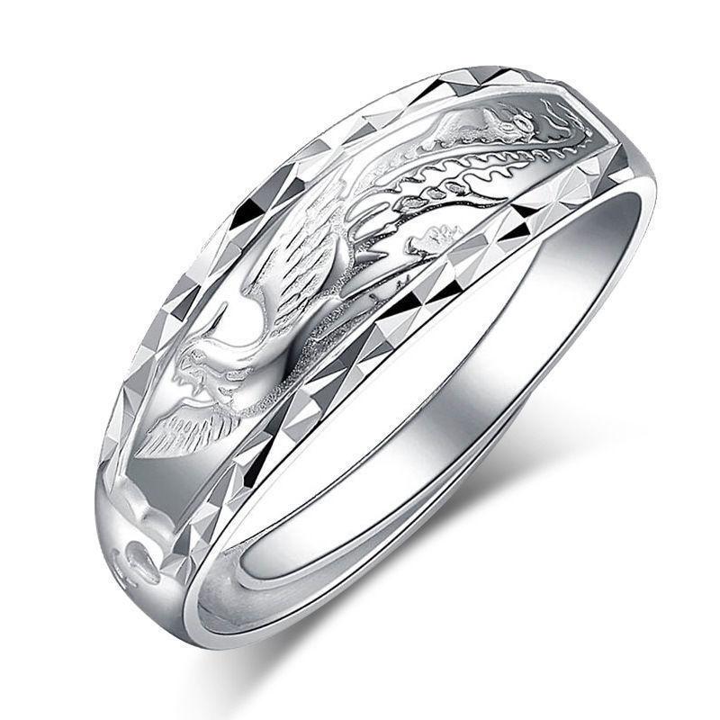 Adjustable Open Couple Rings Gold Carved Dragon Phoenix Pattern Fashion Jewelry for Wedding Gift