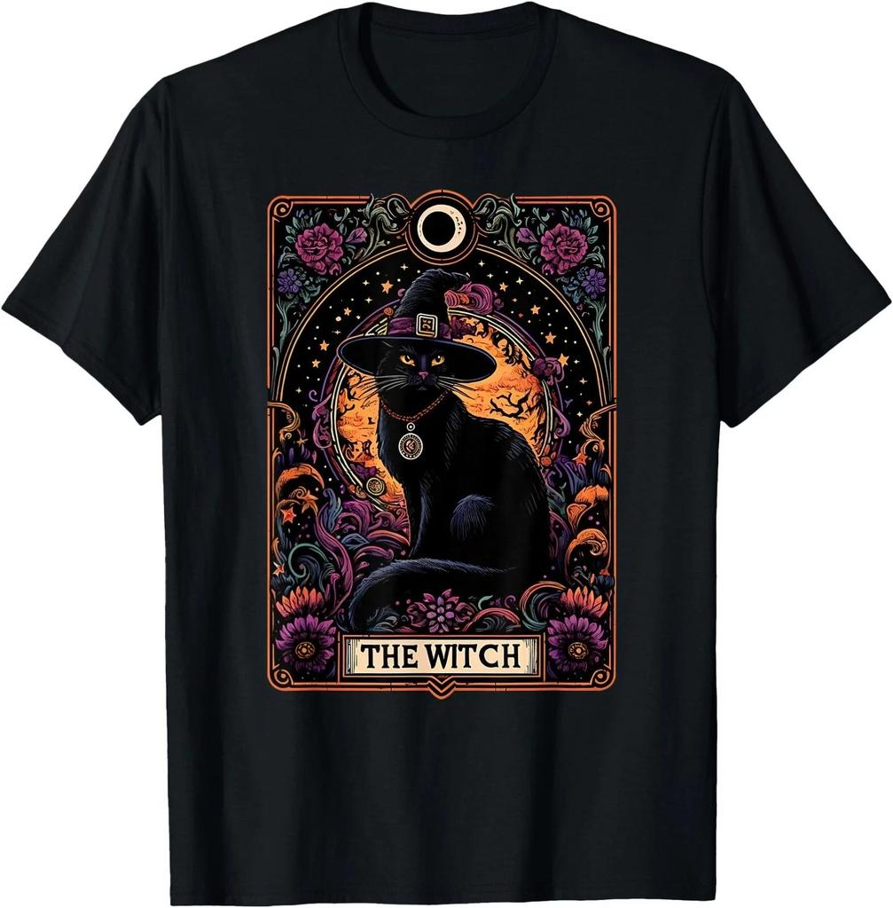 The Witch Cat Tarot Card Halloween Vintage Gothic T-Shirt , Unisex Tees