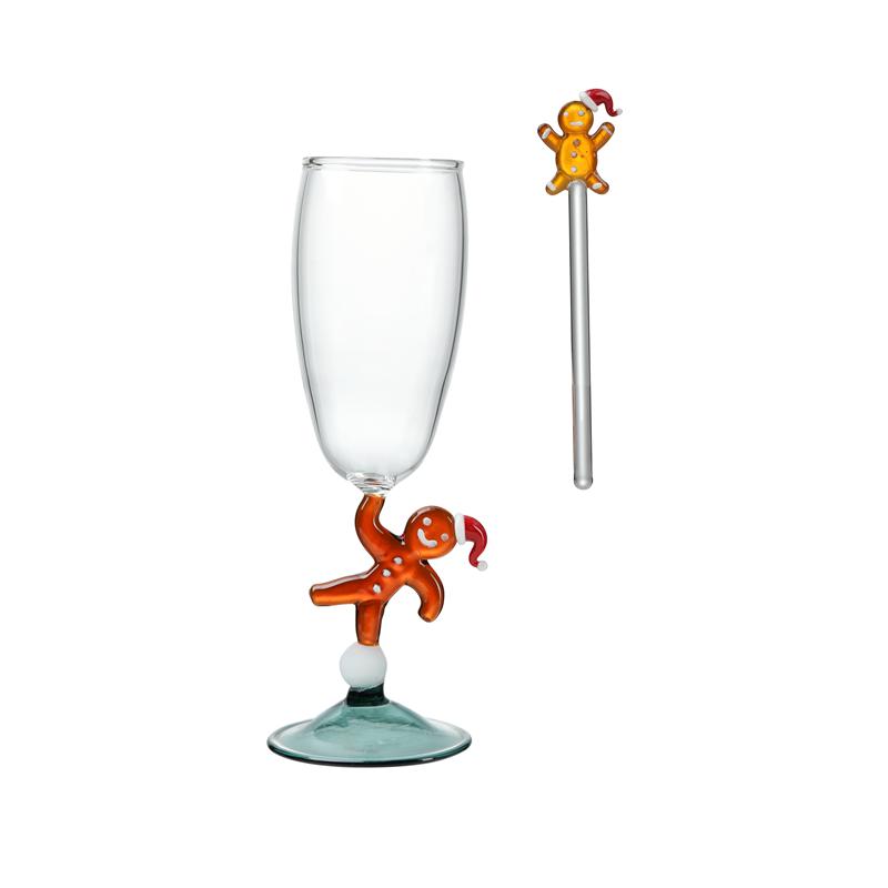 Christmas New Cute Gingerbread Man Wine Glass Ins Gift High footed Champagne Glass Festive Atmosphere