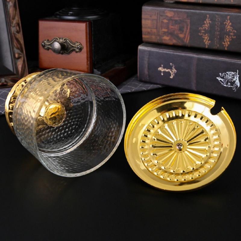 Seasoning Jar,Golden Alloy With lid Glass Tall Feet Salt Container,Coffee Beans Storage Jar,Kitchen Desktop Decoration Tools