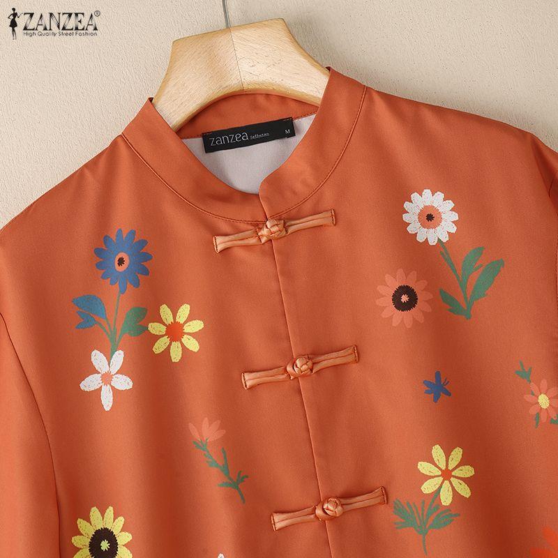 ZANZEA Women Casual Round Neck Loose Long Sleeve Floral Print Blouse