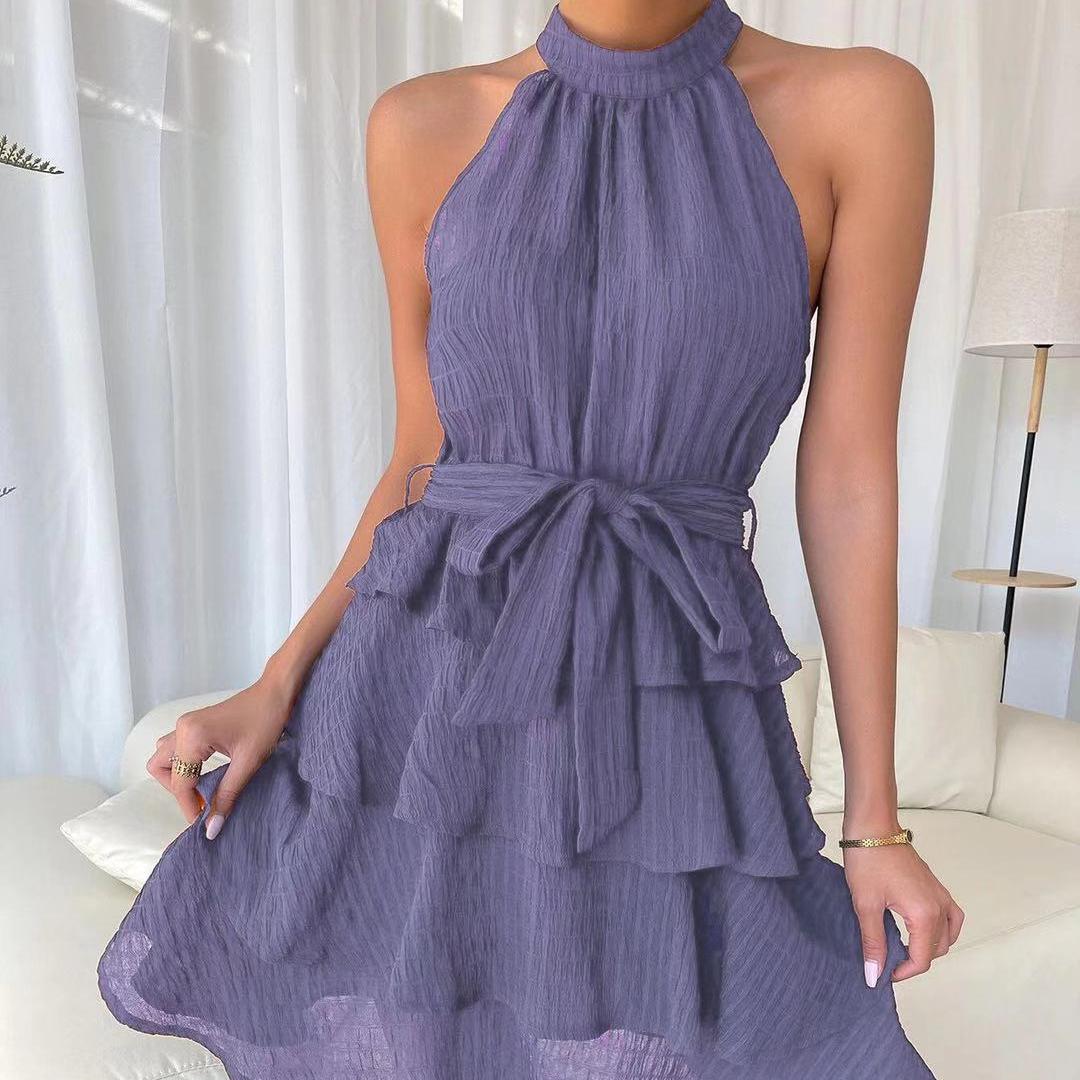 

YYFS женские модные летние весенние однотонные повседневные платья без рукавов со средней талией и принтом XL светло-фиолетовый