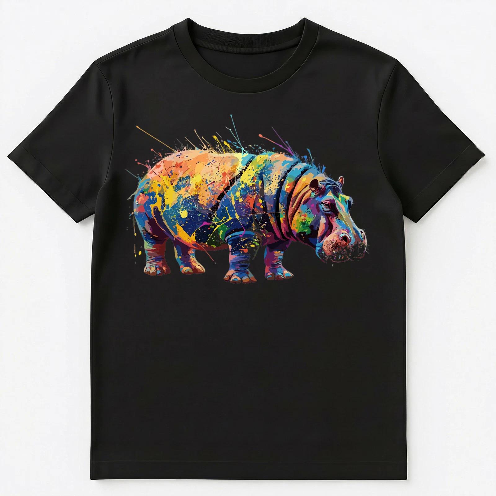 

Colorful Paint Splash Hippo Art Graphic Unisex T-Shirt M