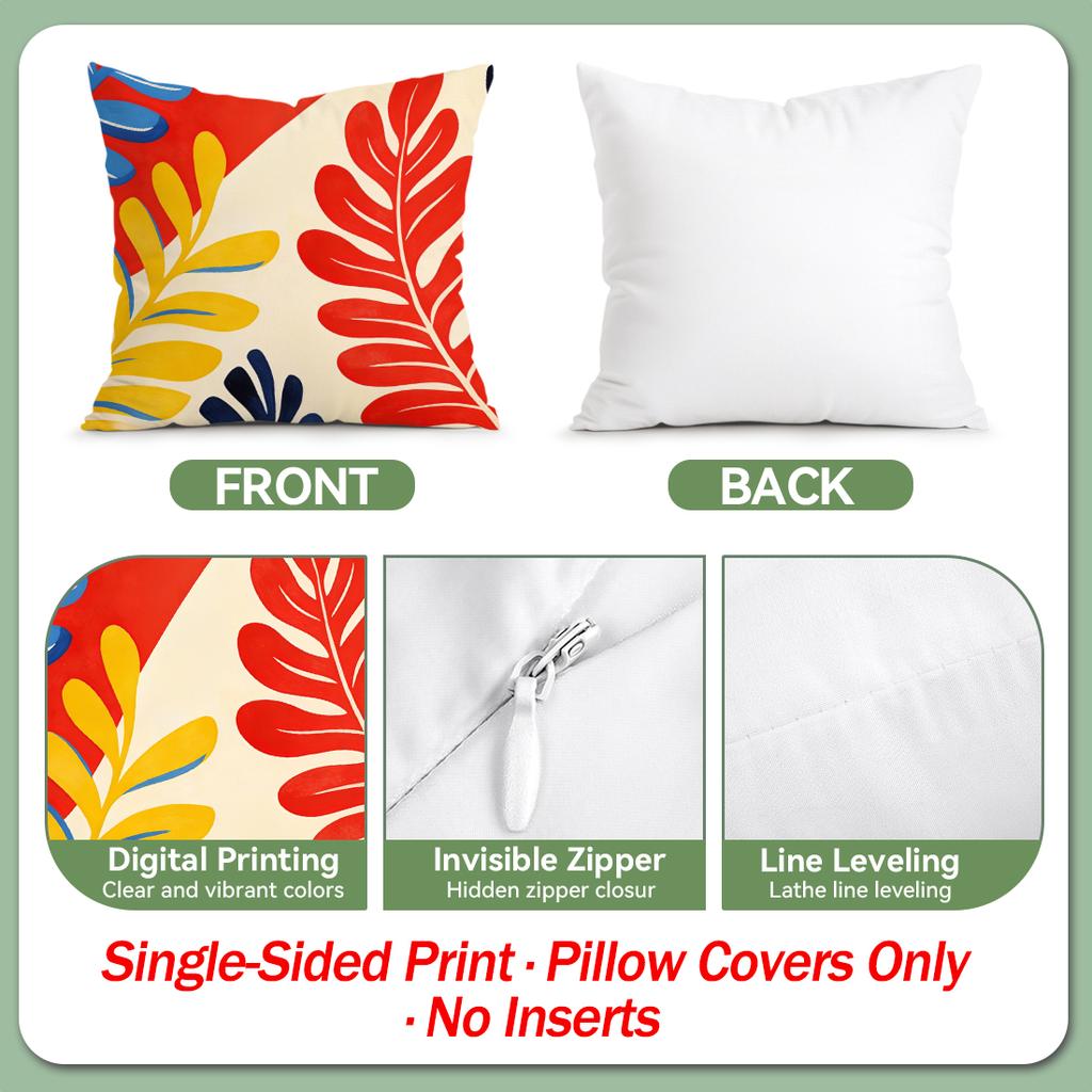 4 Pcs Bohemian Abstract Plants Single-Sided Printed Pillowcase Cushion Cover,Suitable For Living Room,Bedroom,Car Decoration