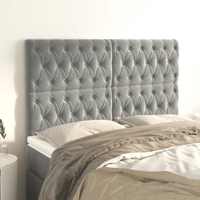 Tête de lit - Maison Exclusive - Velours gris clair - 144 x 7 x 118/128 cm - Hauteur réglable