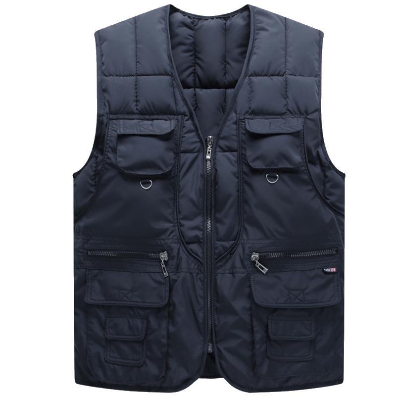 

2023 Мужской теплый рыболовный жилет для активного отдыха - осень/зима, несколько карманов, свободный крой XXXXL тёмно-синий