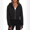 Women's Fleece Lined Hooded Zip Up Cropped Casual Long Sleeve Sweatshirt, European American Style Casual Tops Leisure Trade