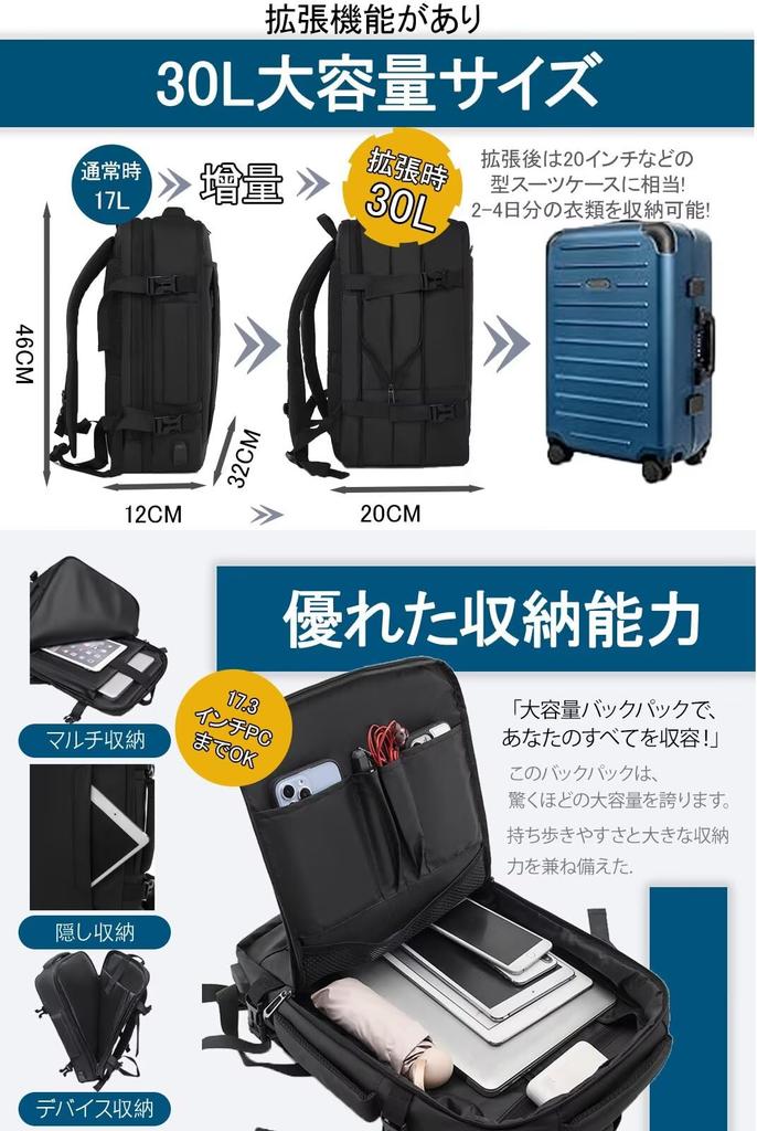 Large Computer Many High School For Black [HeiDiga] Men's Backpack, Capacity, Waterproof, Business, Rucksack, 17-inch PC, Storage, Pockets,
