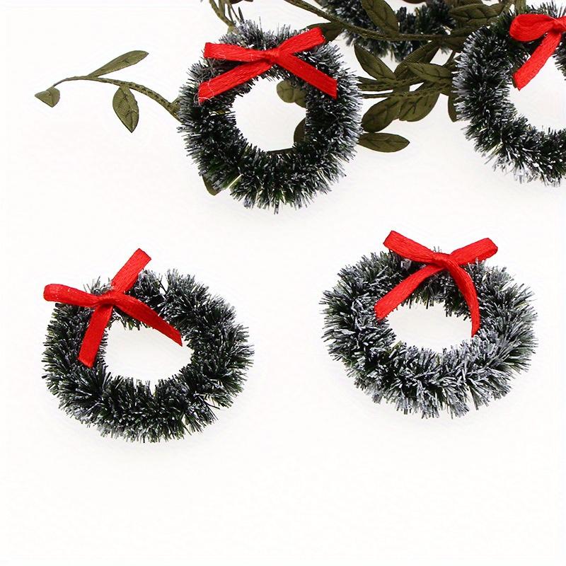 Miniature Christmas Wreaths - 3.8cm Realistic Green Garland with Red Bows,Perfect for Holiday Decorations and Photography Props