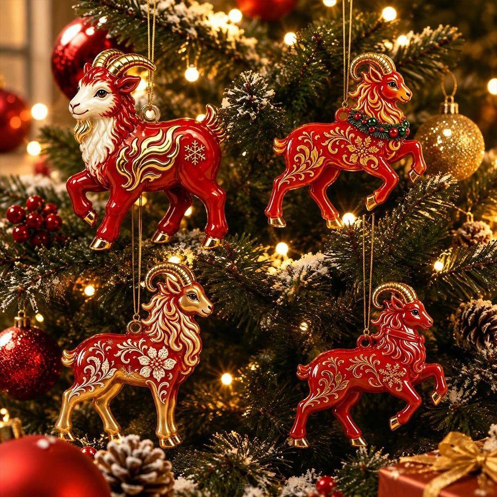 Shining Goat Pendant Acrylic Christmas Tree Ornament Gifts Animal Hanging Decoration  Bag Charms