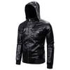 Autumn Winter Men Solid Color Warm Jacket Casual PU Hooded Coat Plus Size S-3XL
