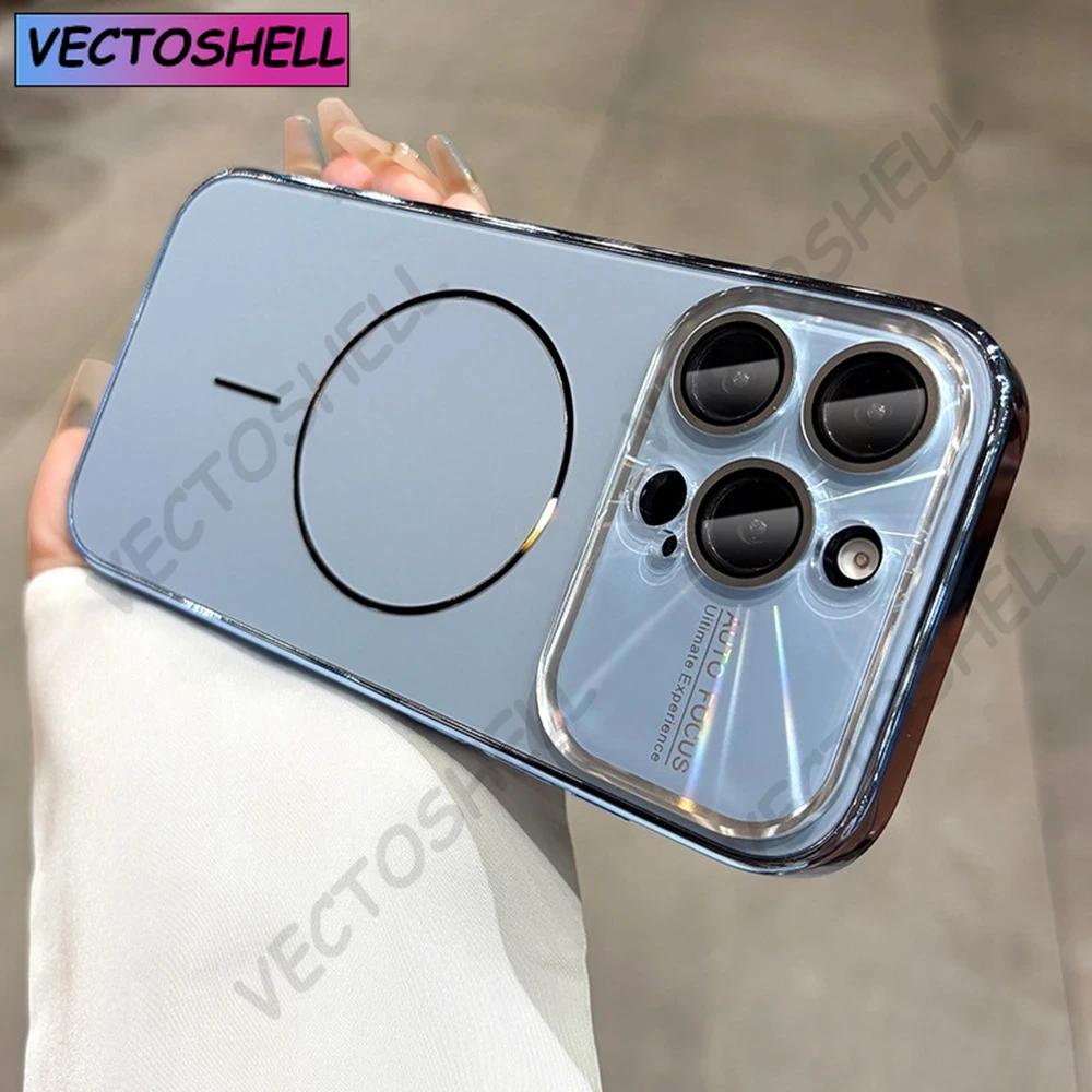 Luxury Laser Camera Magsafe Cover for IPhone 17 Pro Max 16 15 14 Pro 13 12 Pro 17 Air Large Window Matte Magnetic Phone Cover