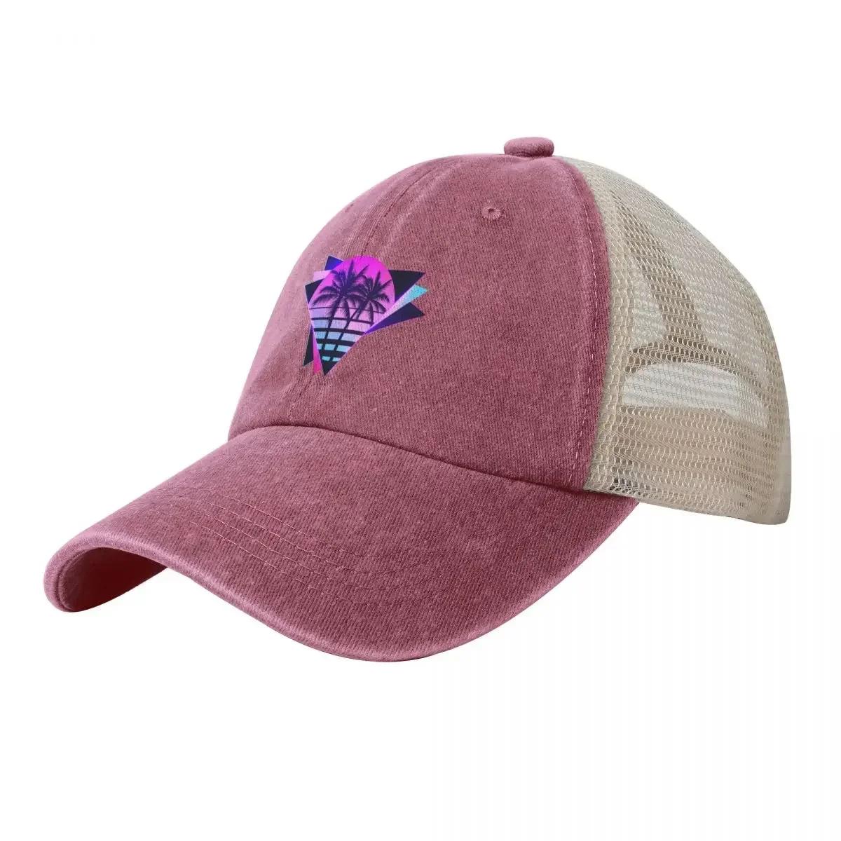 s Retro Miami Neon Vaporwave Aesthetic Sunset Cowboy Mesh Baseball Cap Sun Hat For Children Cosplay Women Unisexs Adjustable