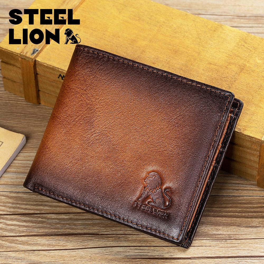 Men's Genuine Leather Short Wallet Anti-Theft RFID Blocking Multiple Card Slots Card Holder