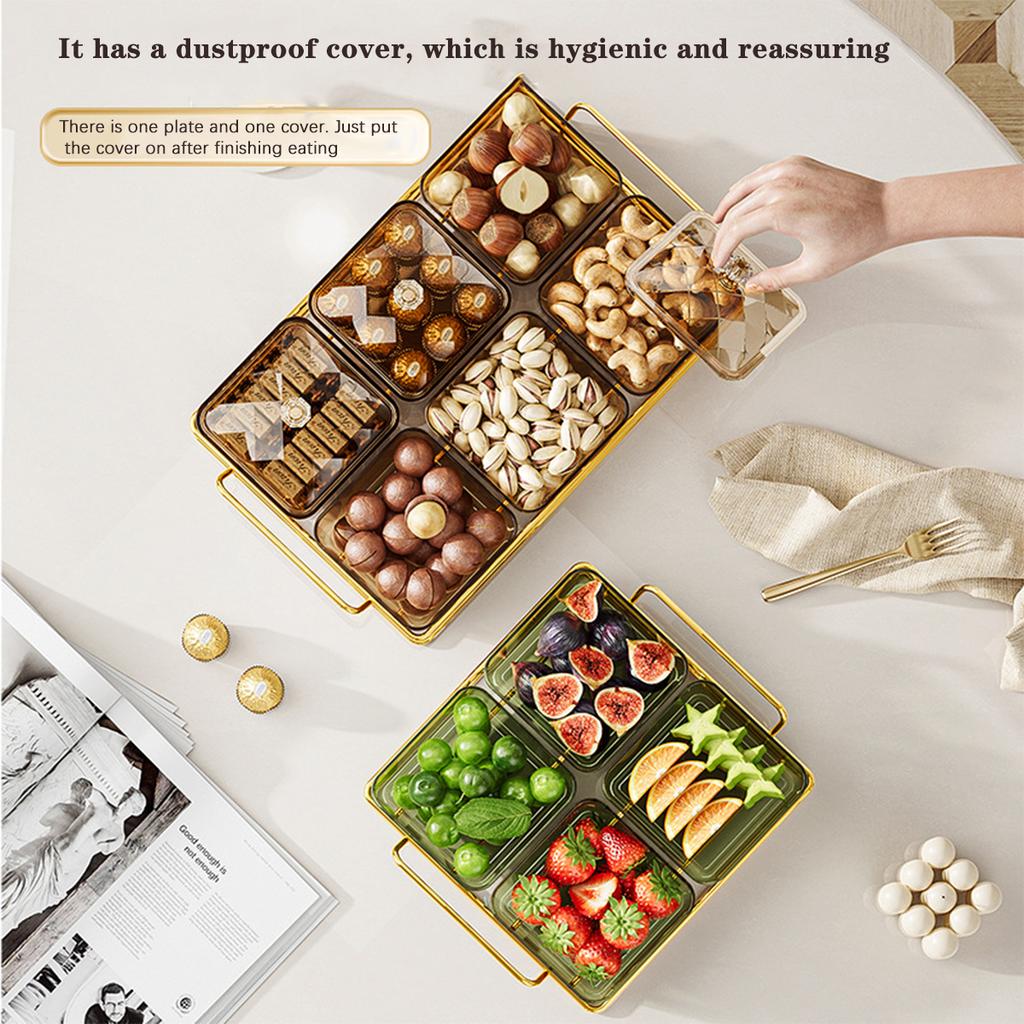 2/4/6 Grids Nut & Candy Storage Box Transparent Dried Fruit Plate Dessert Tray Space-Saving Snack Tray for Wedding New Year