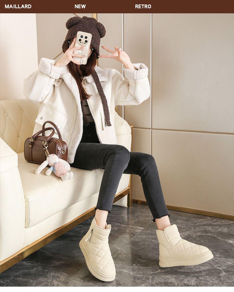 Women's Winter Leather & Fur Snow Boots with Extra Velvet, Thick Insulation, Non-Slip, Waterproof Design